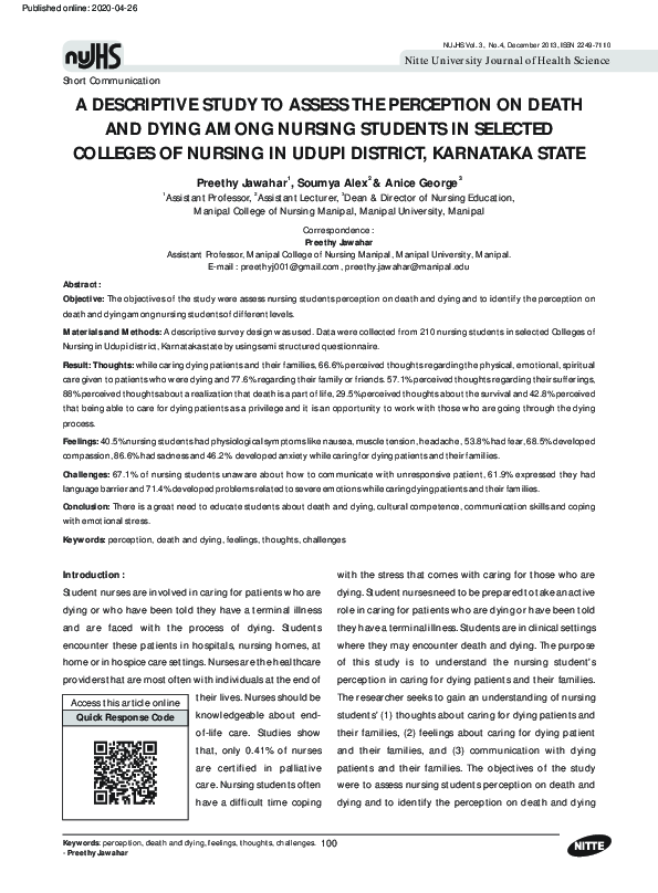 (PDF) A Descriptive Study to Assess the Perception on Death and Dying ...