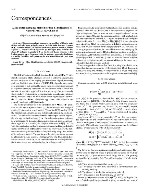 (PDF) A sequential subspace method for blind identification of general ...