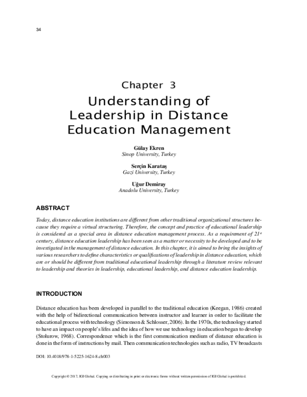 (PDF) Understanding of Leadership in Distance Education Management