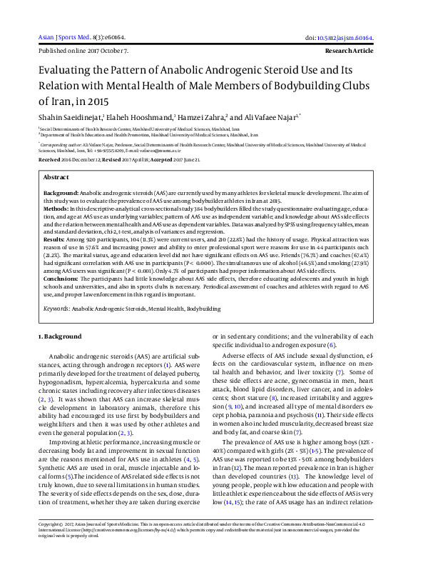 (PDF) Evaluating the Pattern of Anabolic Androgenic Steroid Use and Its ...
