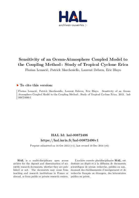 (PDF) Sensitivity of Ocean-Atmosphere Coupled Models to the Coupling ...