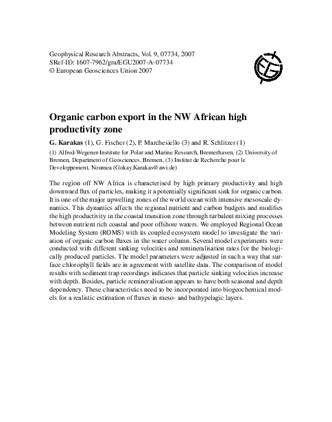 (PDF) Organic carbon export in the NW African high productivity zone