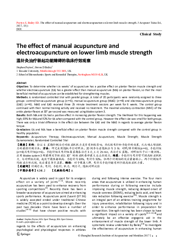 (PDF) The effect of manual acupuncture and electroacupuncture on lower ...