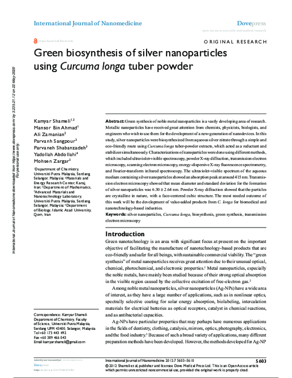 (PDF) Green biosynthesis of silver nanoparticles using Curcuma longa ...