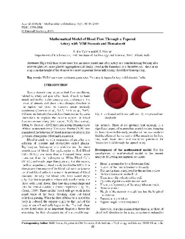 (PDF) Mathematical Model of Blood Flow Through a Tapered Artery with ...
