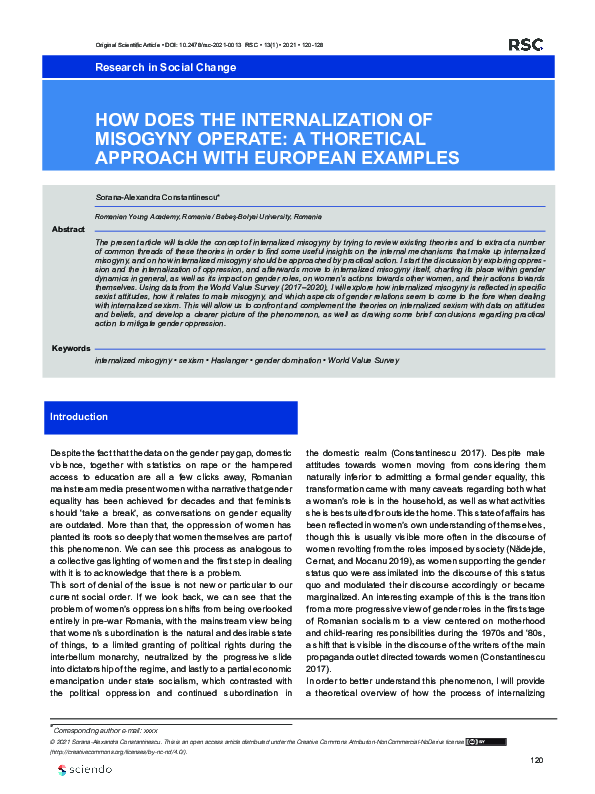 (PDF) How Does The Internalization Of Misogyny Operate: A Thoretical ...