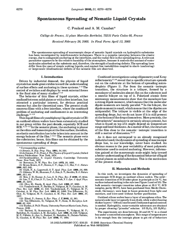 (PDF) Spontaneous Spreading of Nematic Liquid Crystals