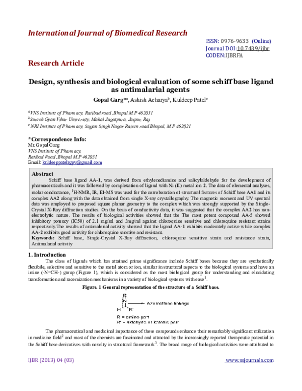 (PDF) Design, Synthesis and Biological Evaluation of Some Schiff Base ...
