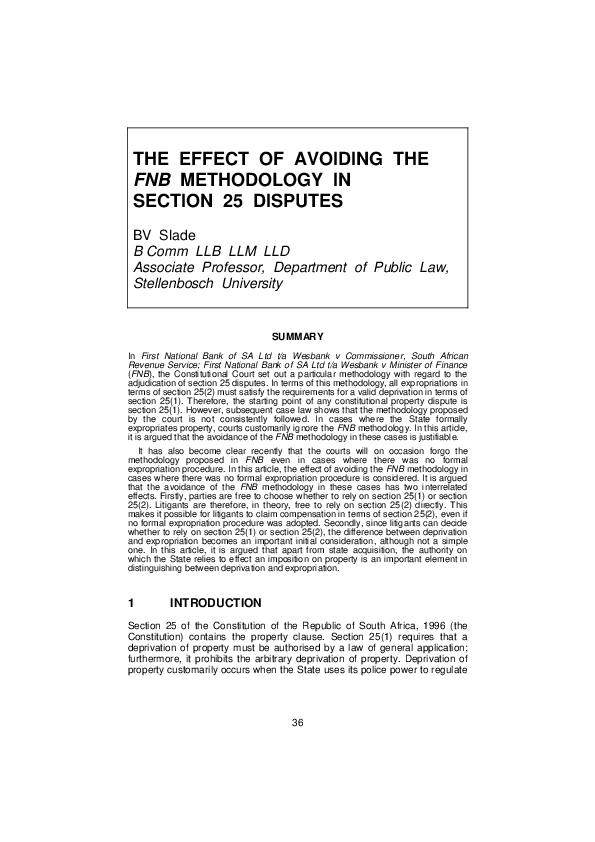 (PDF) The Effect of Avoiding the FNB Methodology in Section 25 Disputes