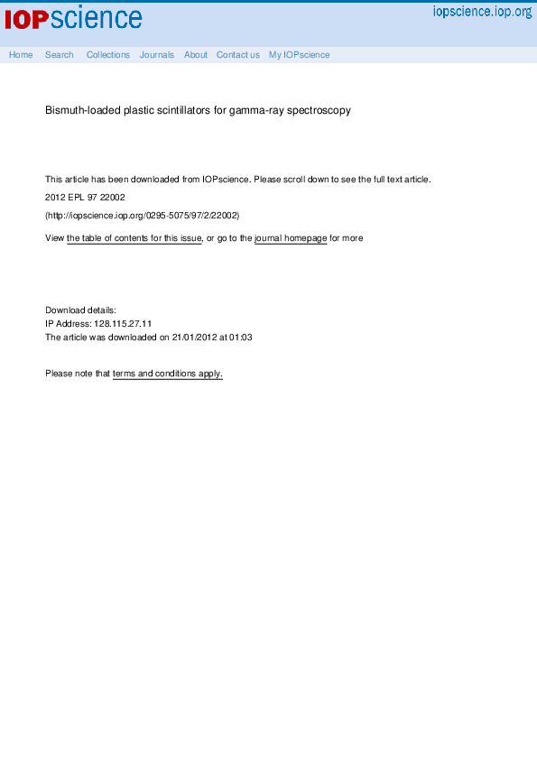 (PDF) Bismuthloaded plastic scintillators for gammaray spectroscopy