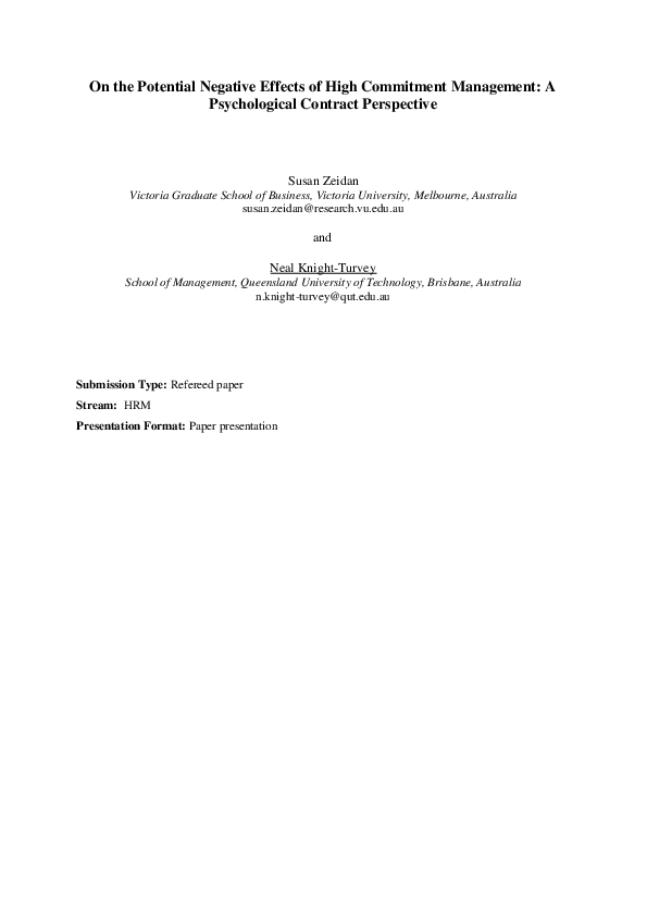 (PDF) On the Potential Negative Effects of High Commitment Management ...