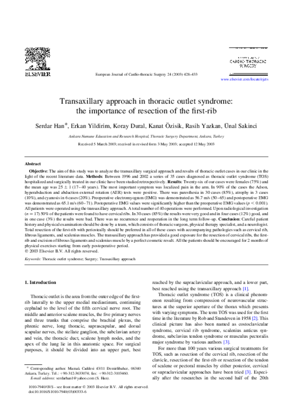 (PDF) Transaxillary approach in thoracic outlet syndrome: the ...
