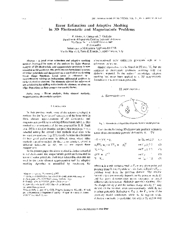 (PDF) Error estimation and adaptive meshing in 3D electrostatic and ...