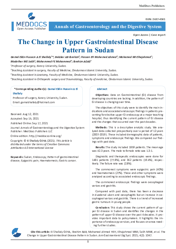 (PDF) The Change in Upper Gastrointestinal Disease Pattern in Sudan