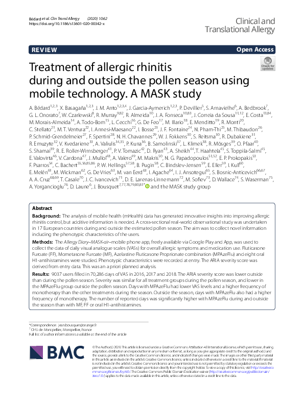(PDF) Treatment of allergic rhinitis during and outside the pollen ...