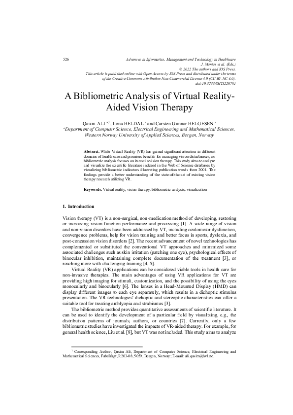 (PDF) A Bibliometric Analysis of Virtual Reality-Aided Vision Therapy