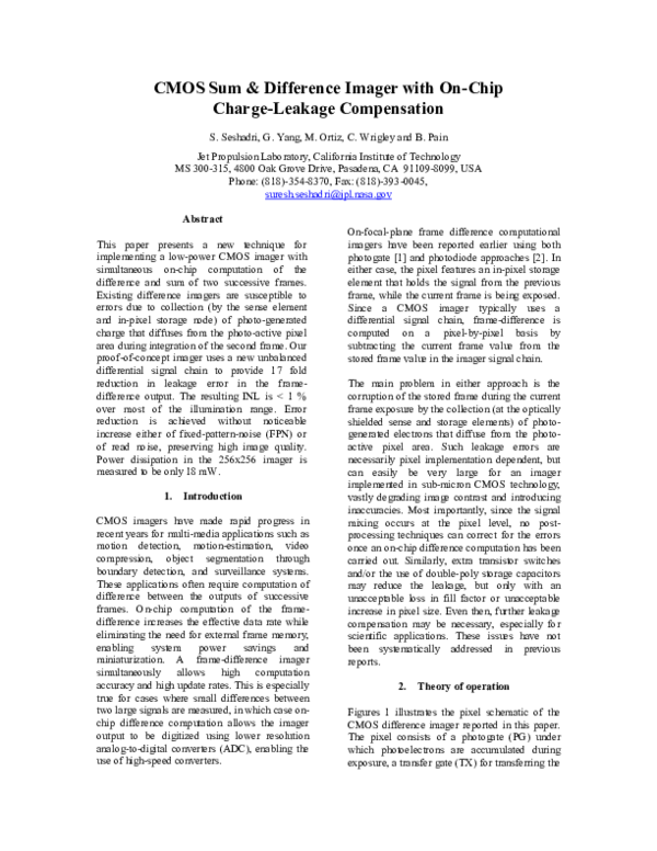 (PDF) CMOS sum and difference imager with on-chip charge-leakage ...