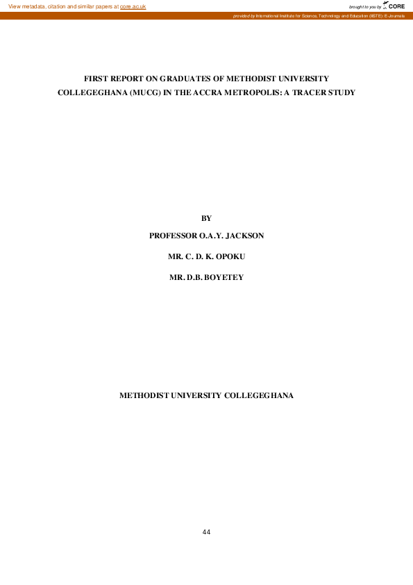 (PDF) First Report on Graduates of Methodist University Collegeghana ...