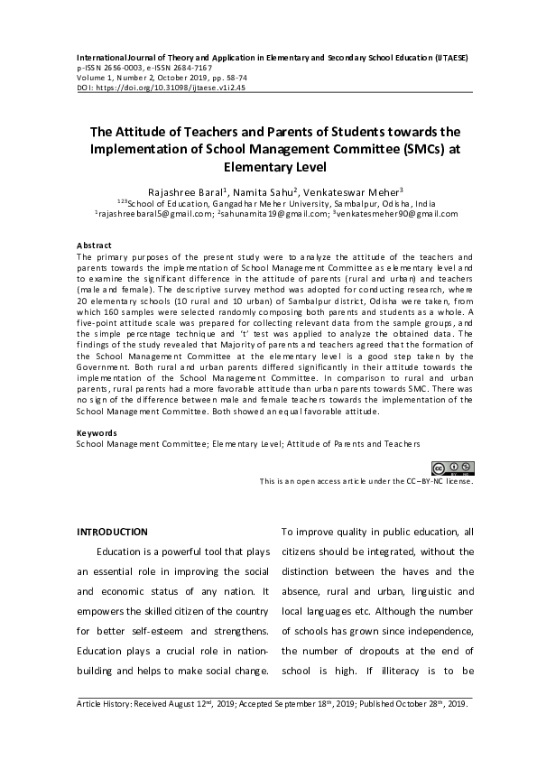 (PDF) The Attitude of Teachers and Parents of Students towards the ...