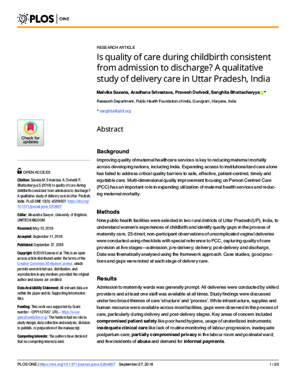 (PDF) Is quality of care during childbirth consistent from admission to ...