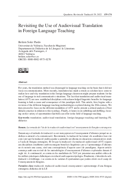 (PDF) Revisiting the Use of Audiovisual Translation in Foreign Language ...