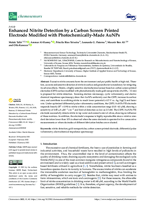 (PDF) Enhanced Nitrite Detection by a Carbon Screen Printed Electrode ...