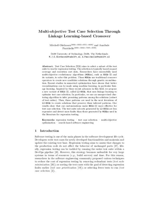 (PDF) Multi-objective Test Case Selection Through Linkage Learning ...