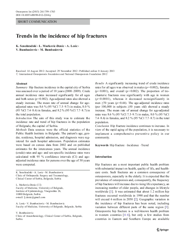 (PDF) Trends in the incidence of hip fractures