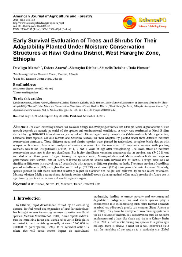 PDF) Early Survival Evaluation of Trees and Shrubs for Their 