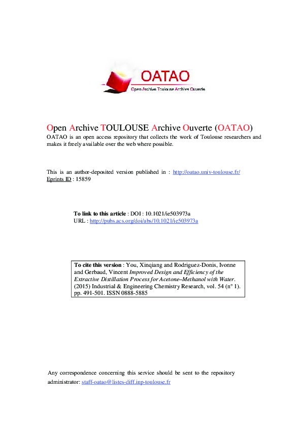 (PDF) Improved Design and Efficiency of the Extractive Distillation ...