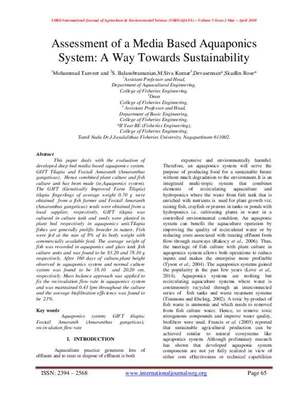 (PDF) Assessment of a Media Based Aquaponics System: A Way Towards ...