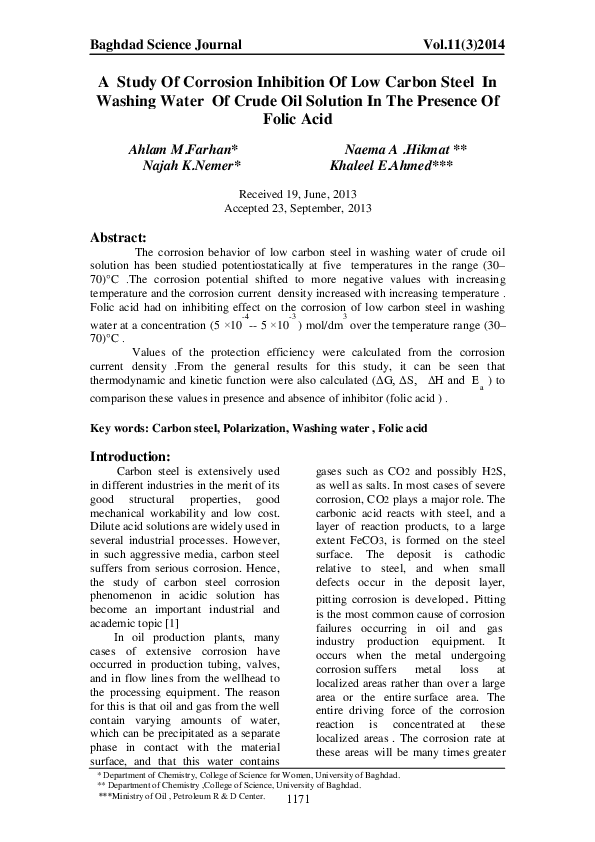 (PDF) A Study Of Corrosion Inhibition Of Low Carbon Steel In Washing ...
