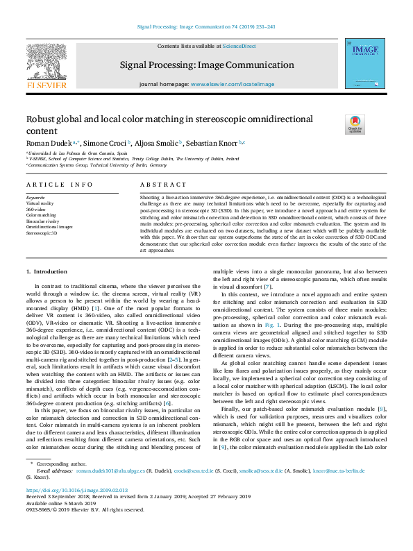 (PDF) Robust global and local color matching in stereoscopic ...