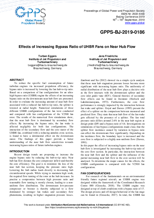 (PDF) Effects of Increasing Bypass Ratio of UHBR Fans on Near Hub Flow