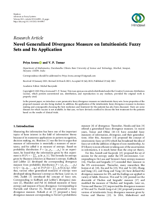 (PDF) Novel Generalized Divergence Measure on Intuitionistic Fuzzy Sets ...