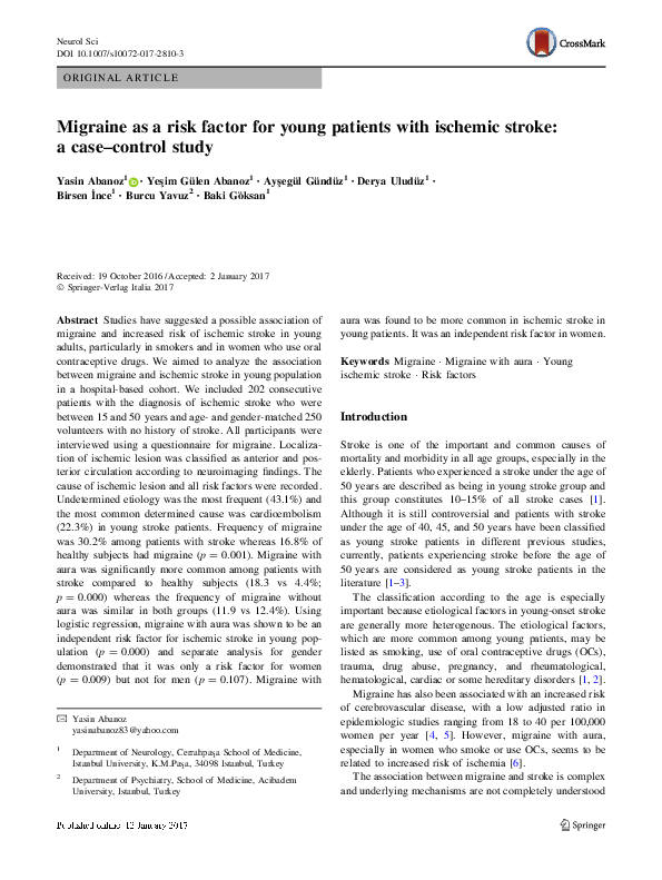 (PDF) Migraine as a risk factor for young patients with ischemic stroke ...