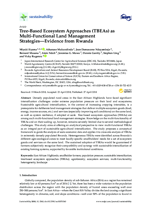 (PDF) TreeBased Ecosystem Approaches (TBEAs) as MultiFunctional Land