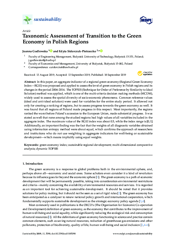 (PDF) Taxonomic Assessment of Transition to the Green Economy in Polish ...