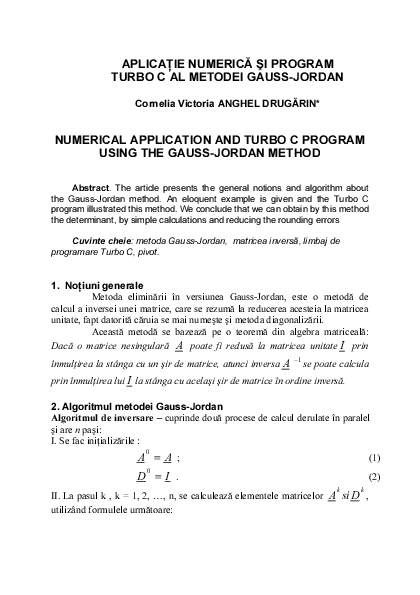 (PDF) Numerical application and Turbo C program using the Gauss-Jordan ...