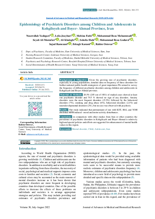 (PDF) Epidemiology of Psychiatric Disorders among Children and ...