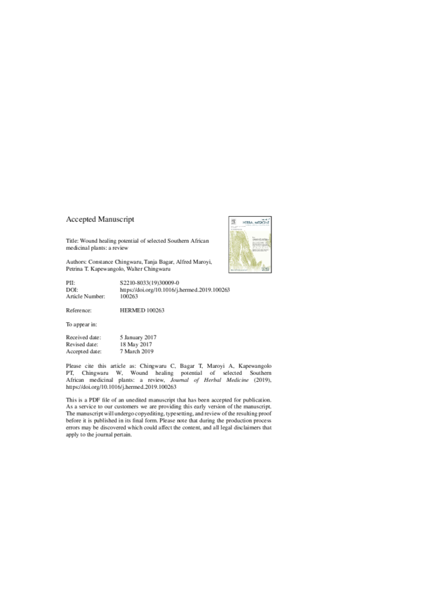 (PDF) Wound healing potential of selected Southern African medicinal plants A review Tanja