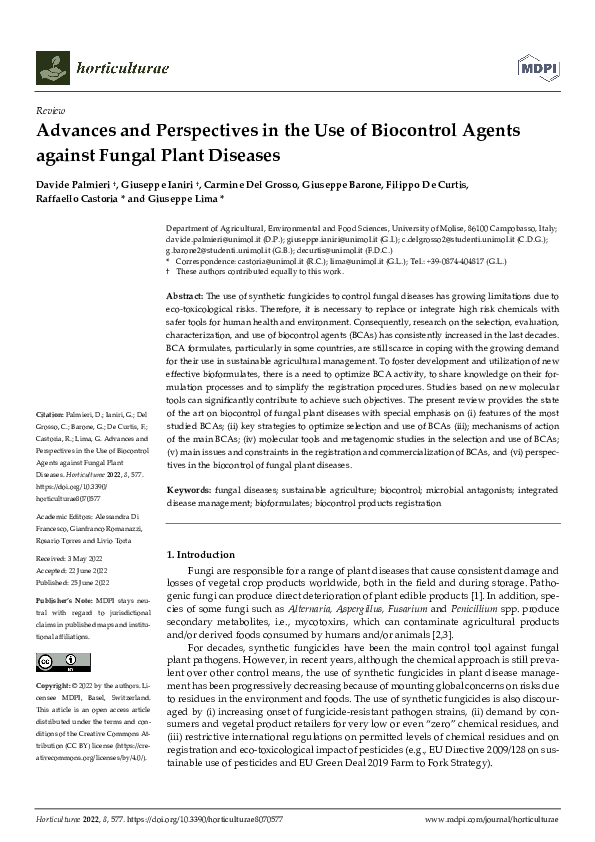 (PDF) Advances and Perspectives in the Use of Biocontrol Agents against ...