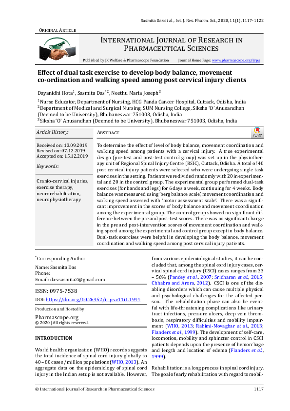 (PDF) Effect of dual task exercise to develop body balance, movement co ...