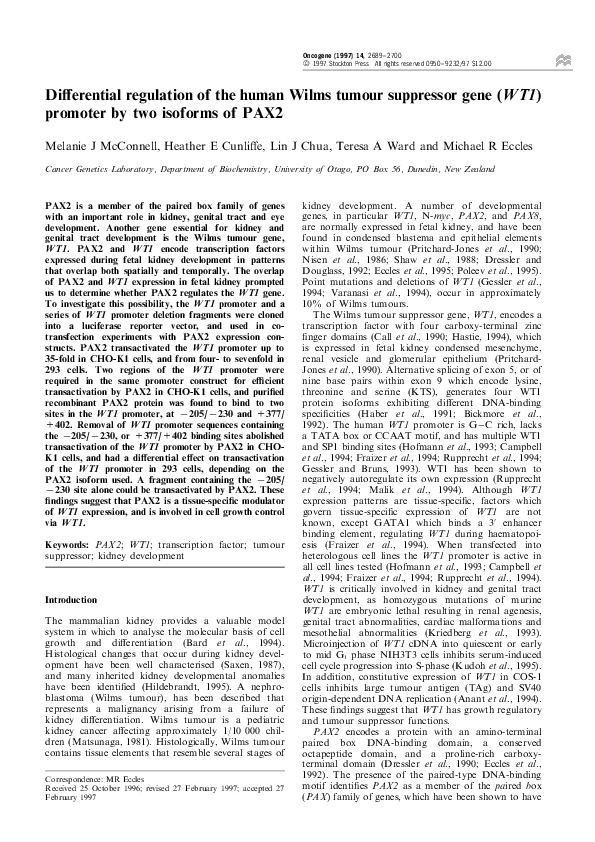 (PDF) Differential regulation of the human Wilms tumour suppressor gene ...