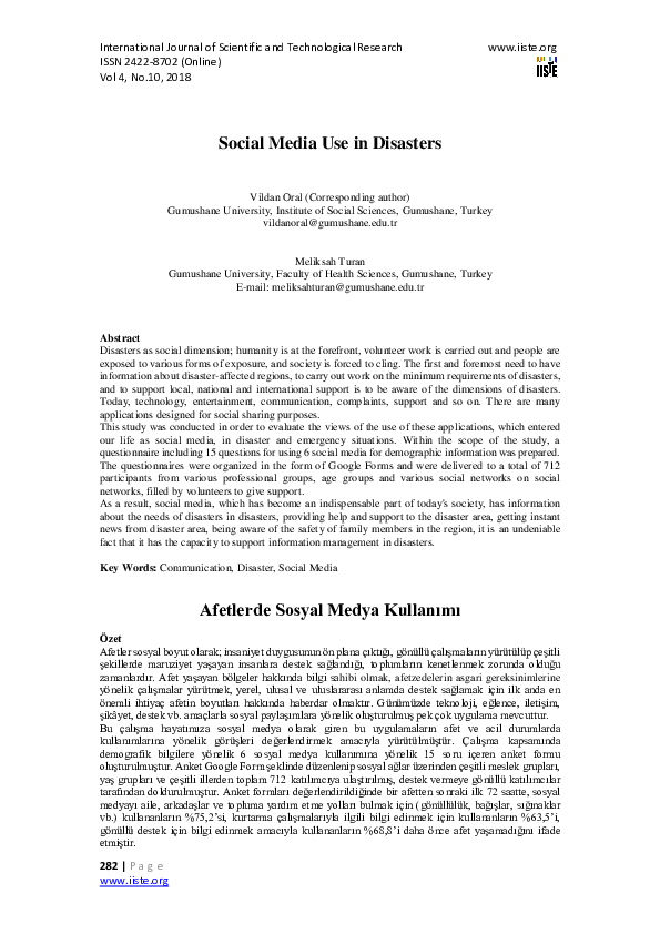 (PDF) Social Media Use in Disasters