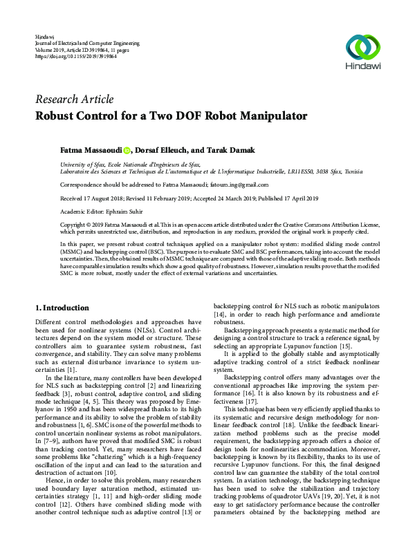 (PDF) Robust Control for a Two DOF Robot Manipulator