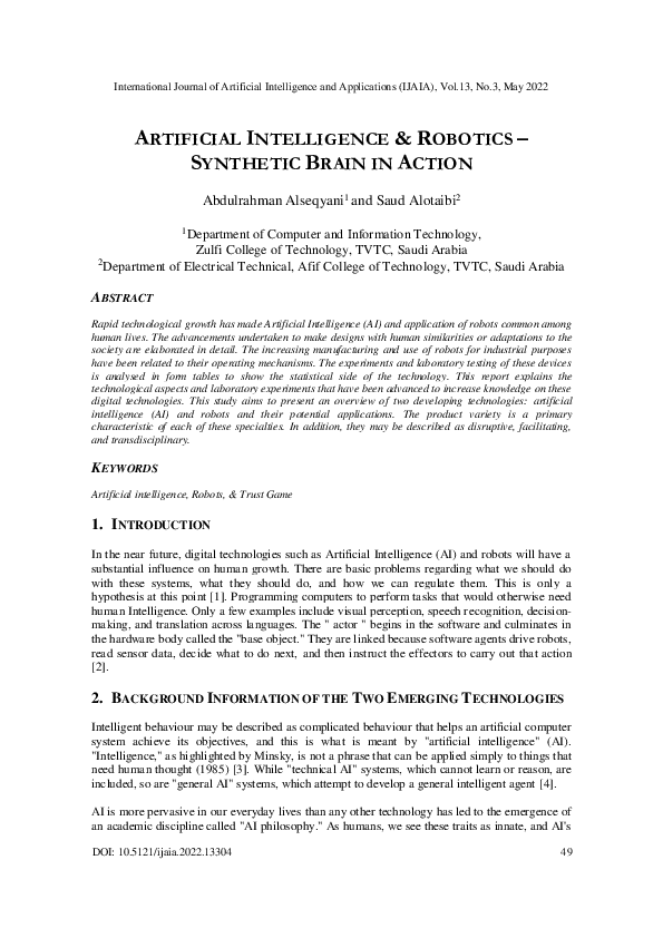 (PDF) Artificial Intelligence & Robotics Synthetic Brain in Action
