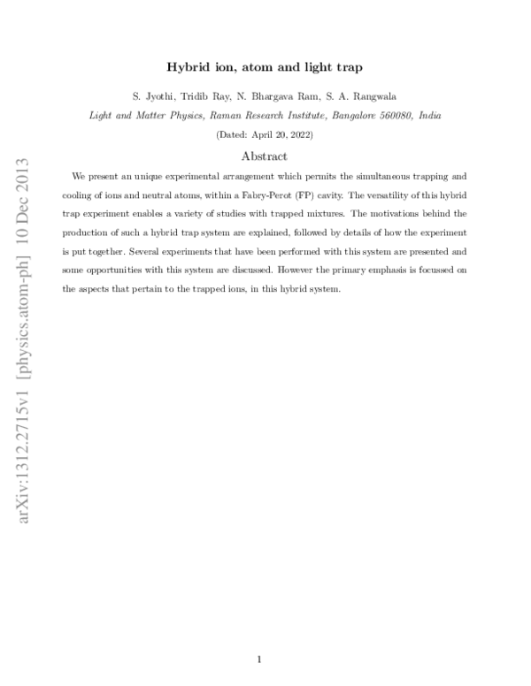 (PDF) Hybrid ion, atom and light trap
