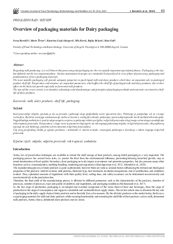 (PDF) Overview of packaging materials for Dairy packaging Rajka