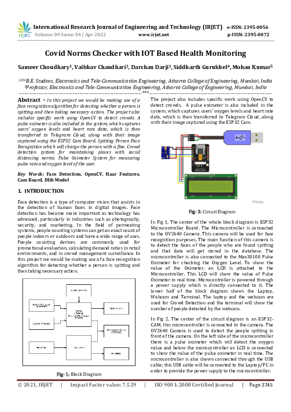(PDF) Covid Norms Checker with IOT Based Health Monitoring